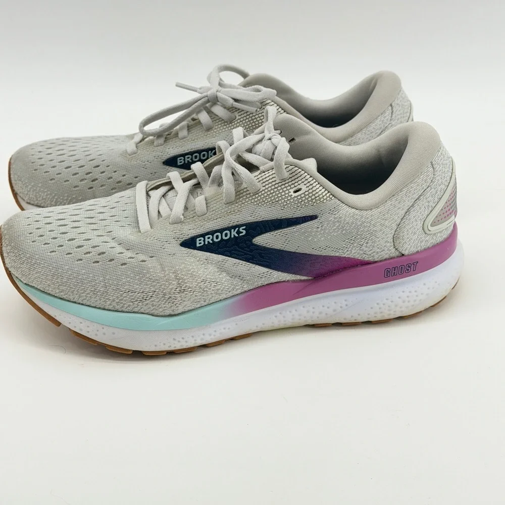Brooks Ghost 16 Womens Running Shoes Gray Purple Teal Wide D 1204071D175 Size 9
